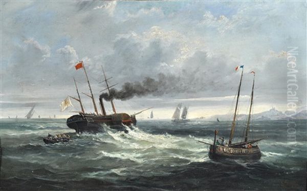 Il Ferdinando I In Navigazione Lungo Le Coste Di Marsiglia Oil Painting by Salvatore Fergola