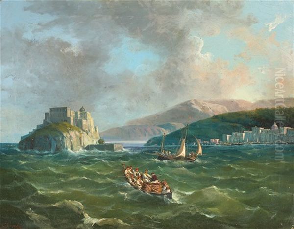 Ischia Con Il Castello Aragonese Oil Painting by Salvatore Fergola