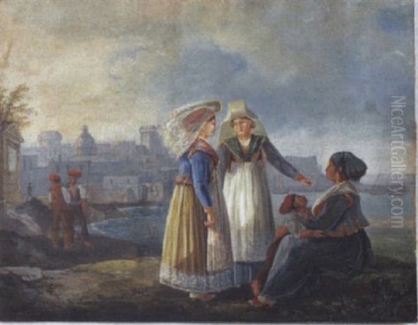 Forio D'ischia, Costumi Ischitani, 1823 Oil Painting by Salvatore Fergola