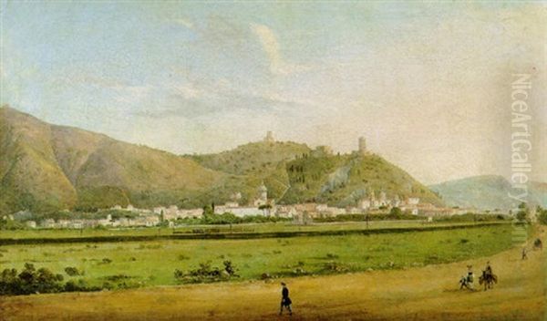 Veduta Di Maddaloni Con La Ferrovia Napoli-caserta Oil Painting by Salvatore Fergola