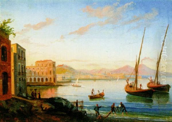 The Bay Of Naples Oil Painting by Salvatore Fergola