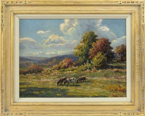 Cows On A Hillside Oil Painting by Elizabeth Ferguson