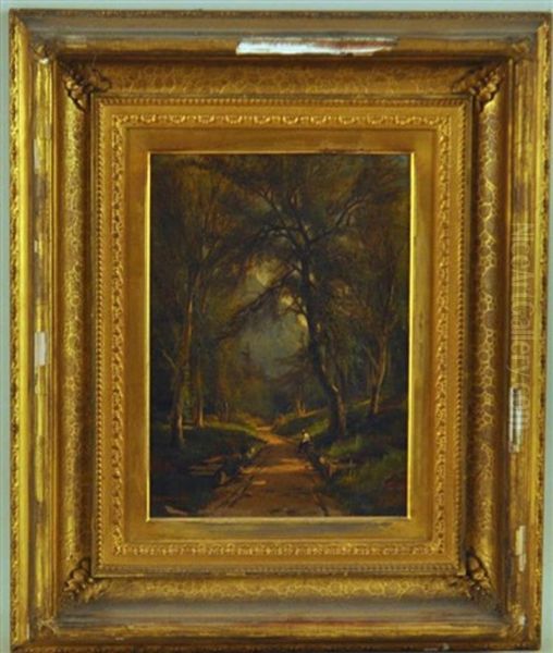 Figure By A Wooded Road, Oil Painting by Henry A. Ferguson