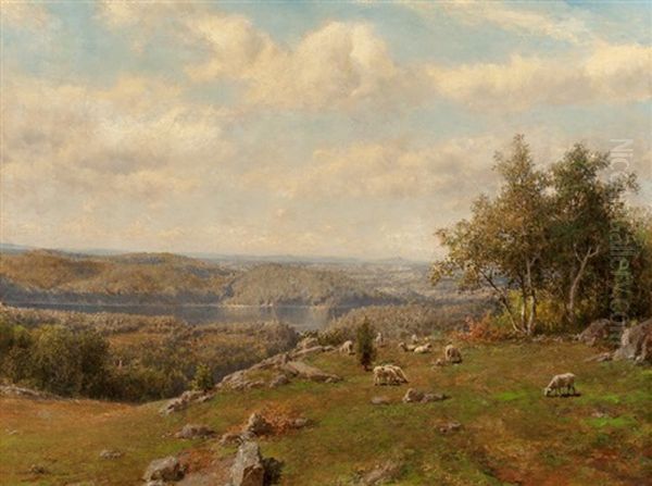 Lake Landscape With Sheep Oil Painting by Henry A. Ferguson