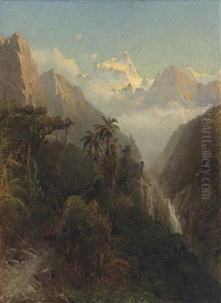 Travellers On A Pass By A Gorge In The Andes Oil Painting by Henry A. Ferguson