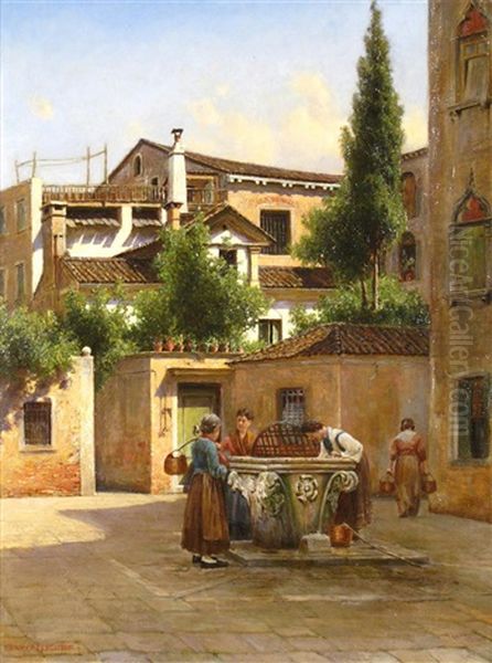 A Venetian Well Oil Painting by Henry A. Ferguson