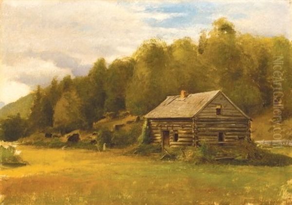 Frontier Log Cabin Oil Painting by Henry A. Ferguson