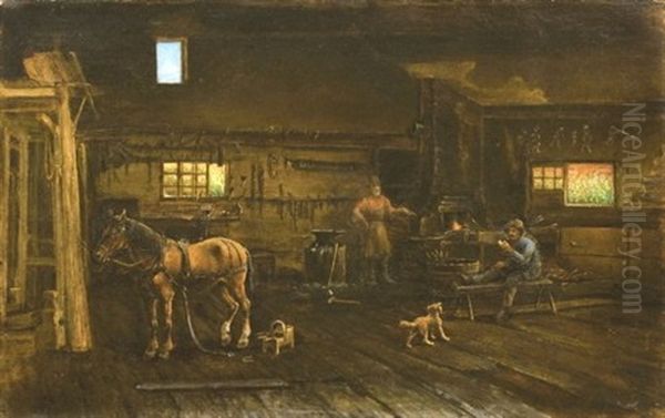 The Blacksmith Shop, Roots Tavern, Adirondacks Oil Painting by Henry A. Ferguson