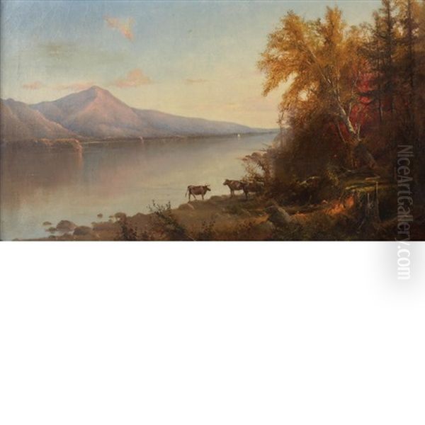 Hudson River Landscape At Glens Falls Oil Painting by Henry A. Ferguson