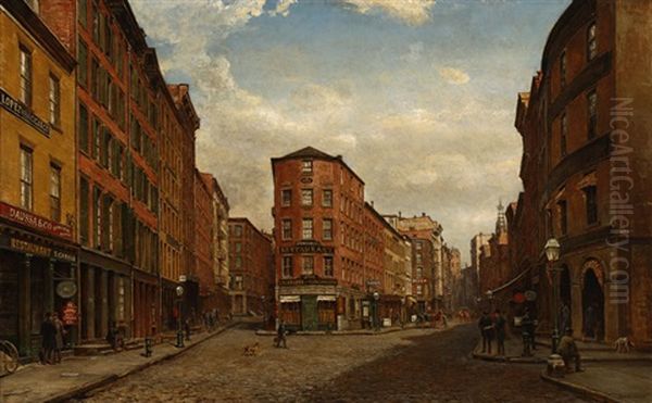 View Of Gold Street In Lower Manhattan Oil Painting by Henry A. Ferguson