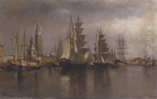 After The Rain - Ships In The Venetian Lagoon Oil Painting by Henry A. Ferguson