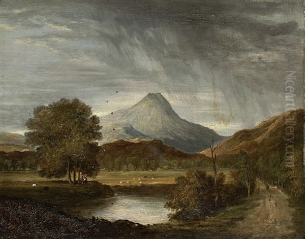 View From The Door Of The Inn At Aberfoyle Oil Painting by James Ferguson