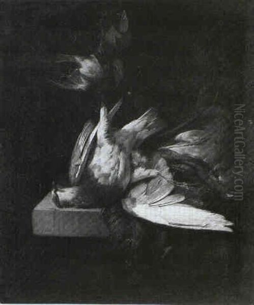 Still Life Of Pigeon And Hawking Hood Hanging From A Nail Oil Painting by William Gowe Ferguson