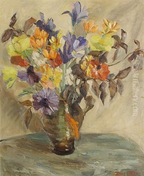 Still Life Of Flowers In A Vase by Emily Isabelle Fern