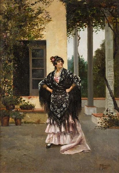 Andaluza Con Manton De Manila Oil Painting by Jose Fernandez Alvarado