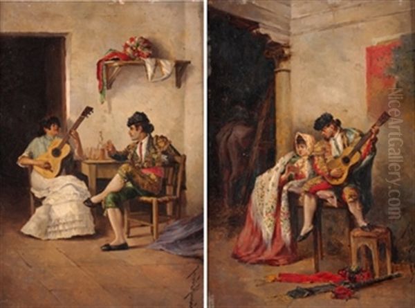 Pareja De Escenas Costumbristas (pair) Oil Painting by Jose Fernandez Alvarado