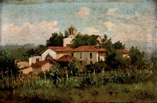 Vista De Santullano De Los Prados (2 Works) Oil Painting by Telesforo Fernandez Cuevas