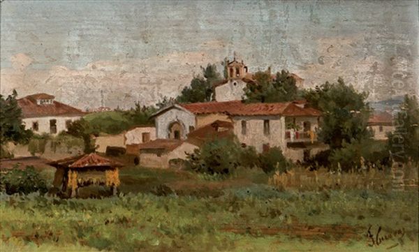 Vista De Santullano De Los Prados Oil Painting by Telesforo Fernandez Cuevas