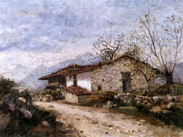 Paisaje Con Casa Oil Painting by Telesforo Fernandez Cuevas