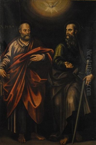 Saint's Peter And Paul Oil Painting by Juan (El Mudo) Fernandez de Navarrete