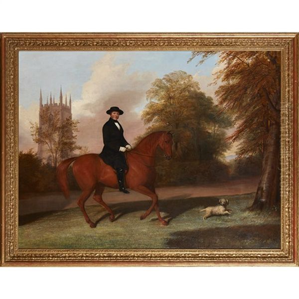 Portrait Of A Cleric On A Horse, With A Dog Before A Church Oil Painting by John Ferneley Jr.