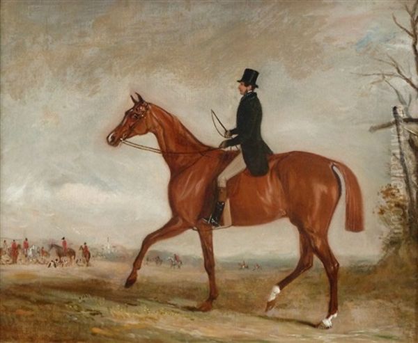 Huntsman Up, Wearing Top Hat And Tails, The Hunt Gathering In The Distance Oil Painting by John Ferneley Jr.