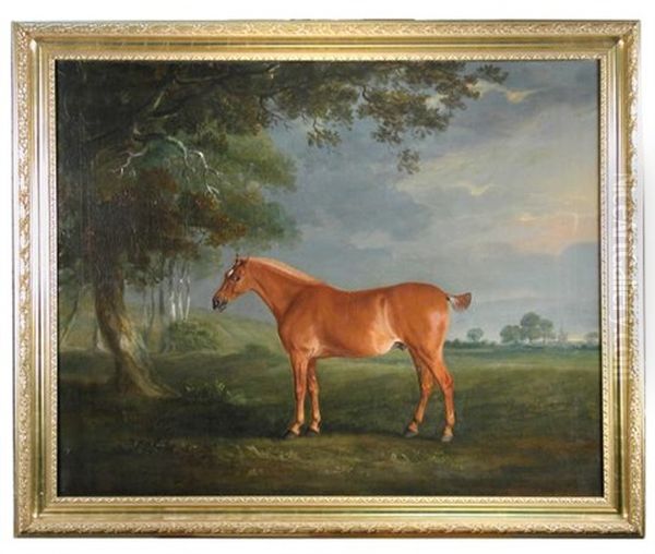 A Chestnut Hunter In A Leicestershire Landscape Oil Painting by John Ferneley Jr.