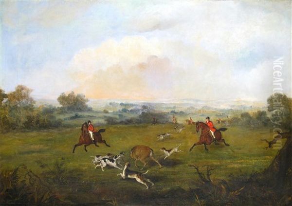 Extensive Landscape With Huntsmen And Hounds Oil Painting by John Ferneley Jr.