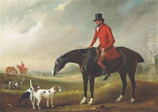 Portrait Of A Gentleman, Traditionally Identified As Thomas B. Hodgson, Master Of The Holderness Hunt On His Horse Comical Oil Painting by John Ferneley Jr.