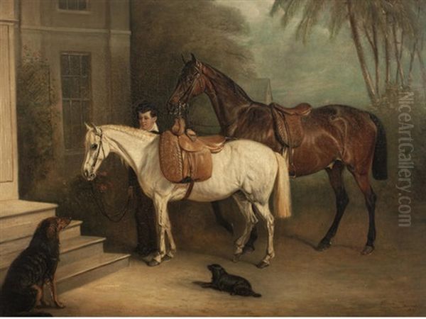 Horses And Groom Oil Painting by John Ferneley Jr.