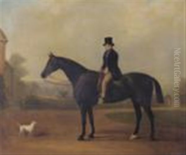 Edward Cheney Of Gaddesby On A Hunter, A Small White Terrier Nearby Oil Painting by John Ferneley Jr.