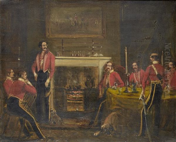 Lieutenant Colonel Arthur Bentinck And The 7th Dragoon Guards In An Interior Oil Painting by John Ferneley Jr.