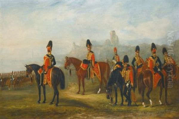 Xv Kings Hussars - A Rest On The March And In Two Ranks (2 Works) Oil Painting by John Ferneley Jr.