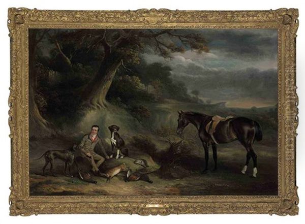 Charles Hibbert (1812-1888) Of Baldock, Hertfordshire With A Bay Hunter, Two Pointers And The Day's Bag On Letchworth Common Oil Painting by John Ferneley Jr.