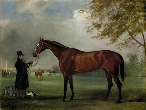 Melbourne, Held By A Trainer, In A Landscape Oil Painting by John Ferneley Jr.