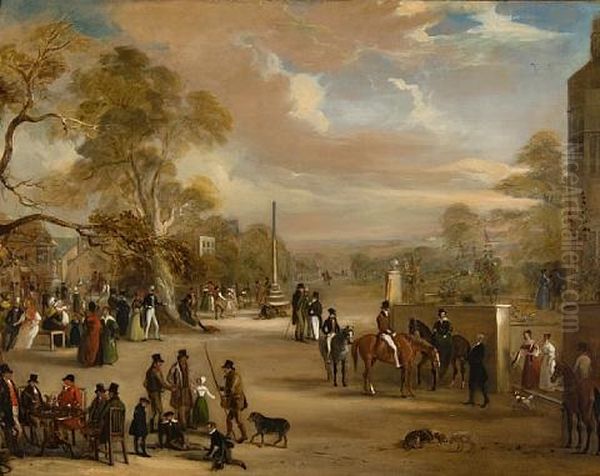 The Hunt Meet, Asterby, Lincolnshire Oil Painting by John Ferneley Jr.