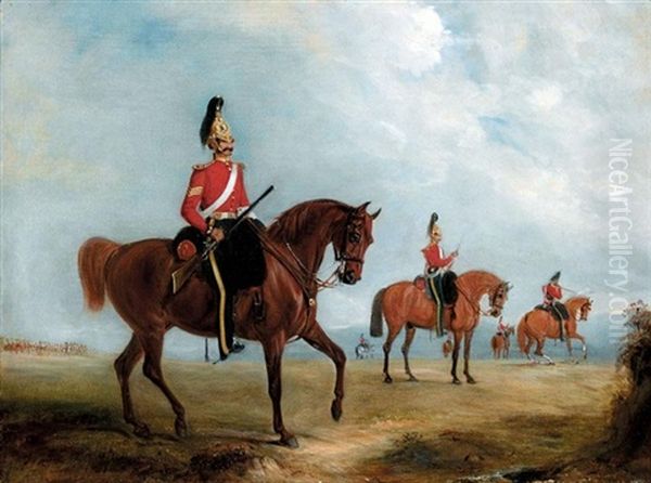 A Sergeant Of The 1st Or Royal Regiment Of Dragoons With Other Mounted Members Of His Regiment Oil Painting by John Ferneley Jr.