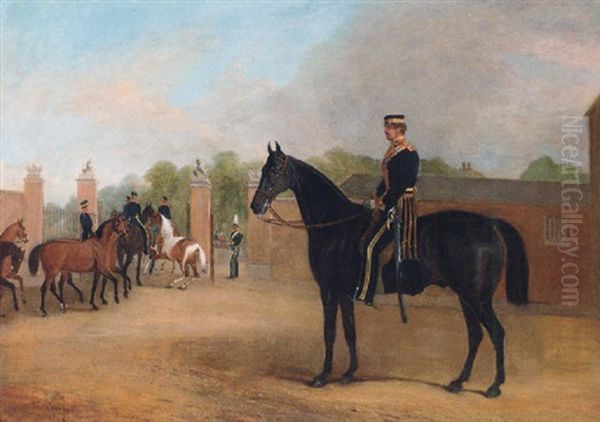 A Mountain Cavalry Officer In A Courtyard At Hyde Park Oil Painting by John Ferneley Jr.