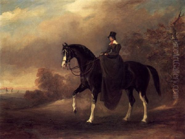 Mrs Lorraine Smith Out Hunting In A Landscape Oil Painting by John Ferneley Jr.