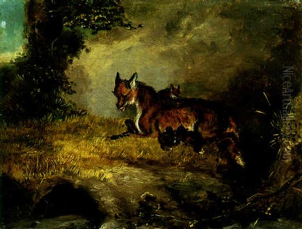 The Wiley Foxes Oil Painting by John Ferneley Jr.