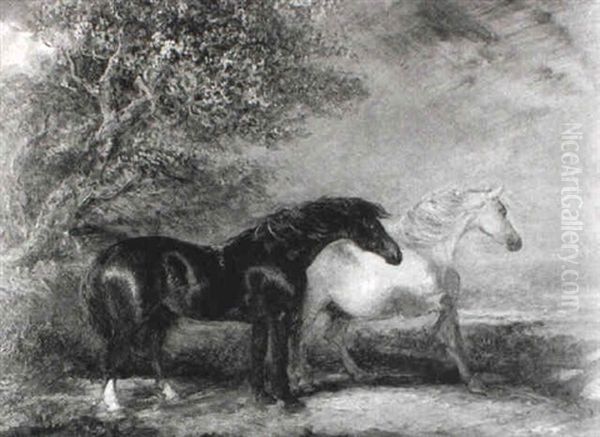 Two Horses In A Storm Oil Painting by John Ferneley Jr.