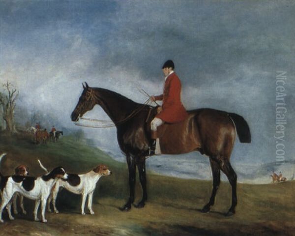 A Gentleman On His Bay Hunter In A Landscape With His Hounds Oil Painting by John Ferneley Jr.