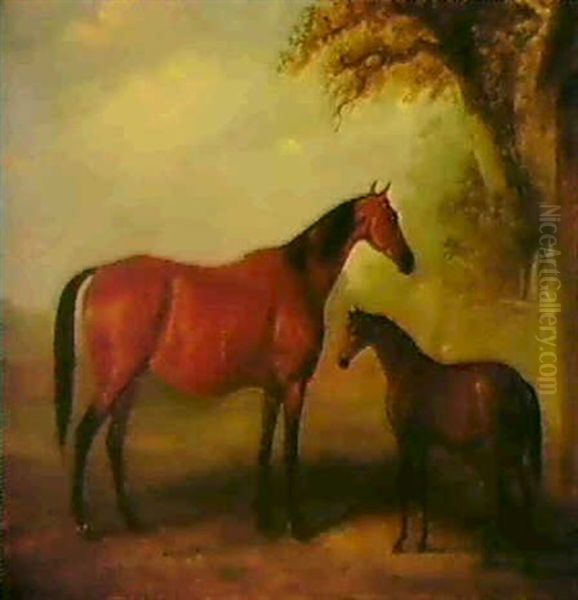 A Amre And Foal In A Landscape Oil Painting by John Ferneley Jr.