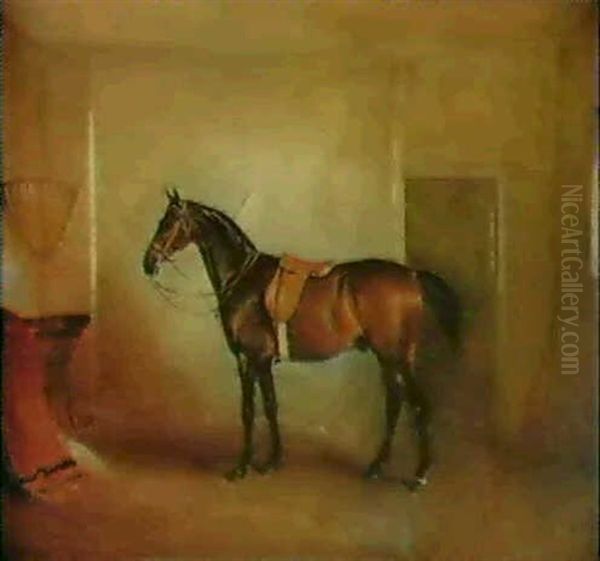 A Bay Hunter In A Stable Oil Painting by John Ferneley Jr.