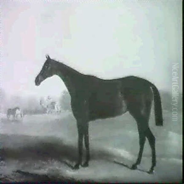 Portrait Of A Race Horse In A Rutland Landscape Near        Empingham Oil Painting by John Ferneley Jr.