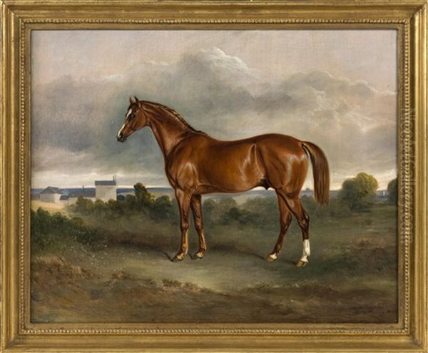 Portrait Of A Horse In A Landscape Oil Painting by Claude Lorraine Ferneley