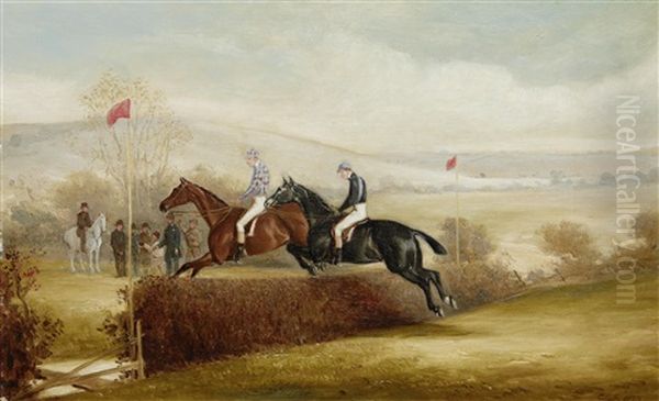 A Steeplechase Oil Painting by Claude Lorraine Ferneley