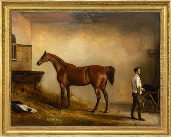 Stable Interior With Horse And Groom Oil Painting by John E. Ferneley