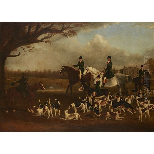 The Marquis Of Worcester With William Long, Master Of The Beaufort Hunt And The Hunting Sweep In Front Of Badminton House Oil Painting by John E. Ferneley