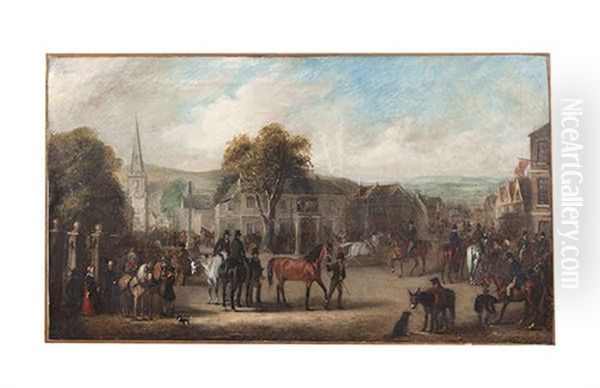 A Horse Fair In A Village, Probably Leicestershire by John E. Ferneley